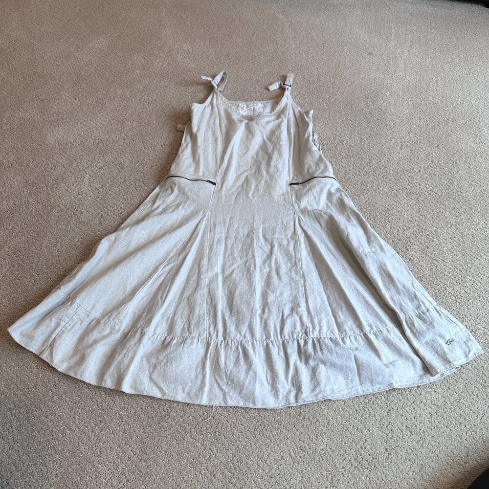 Goubi by Bibi Sun Dress Midi Linen Blend Tan Neutral Minimal Casual Boho MEDIUM